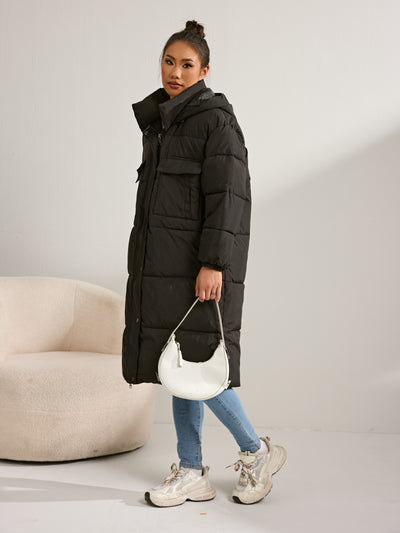 Stilvolle Warme Lange Puffer Winterjacke mit Kapuze für Damen | Perfekt für Outdoor-Aktivitäten