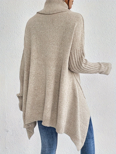 Lässiger Baumwollpullover mit asymmetrischem Saum und Rollkragen für Damen | Perfekt für Alltagstrage
