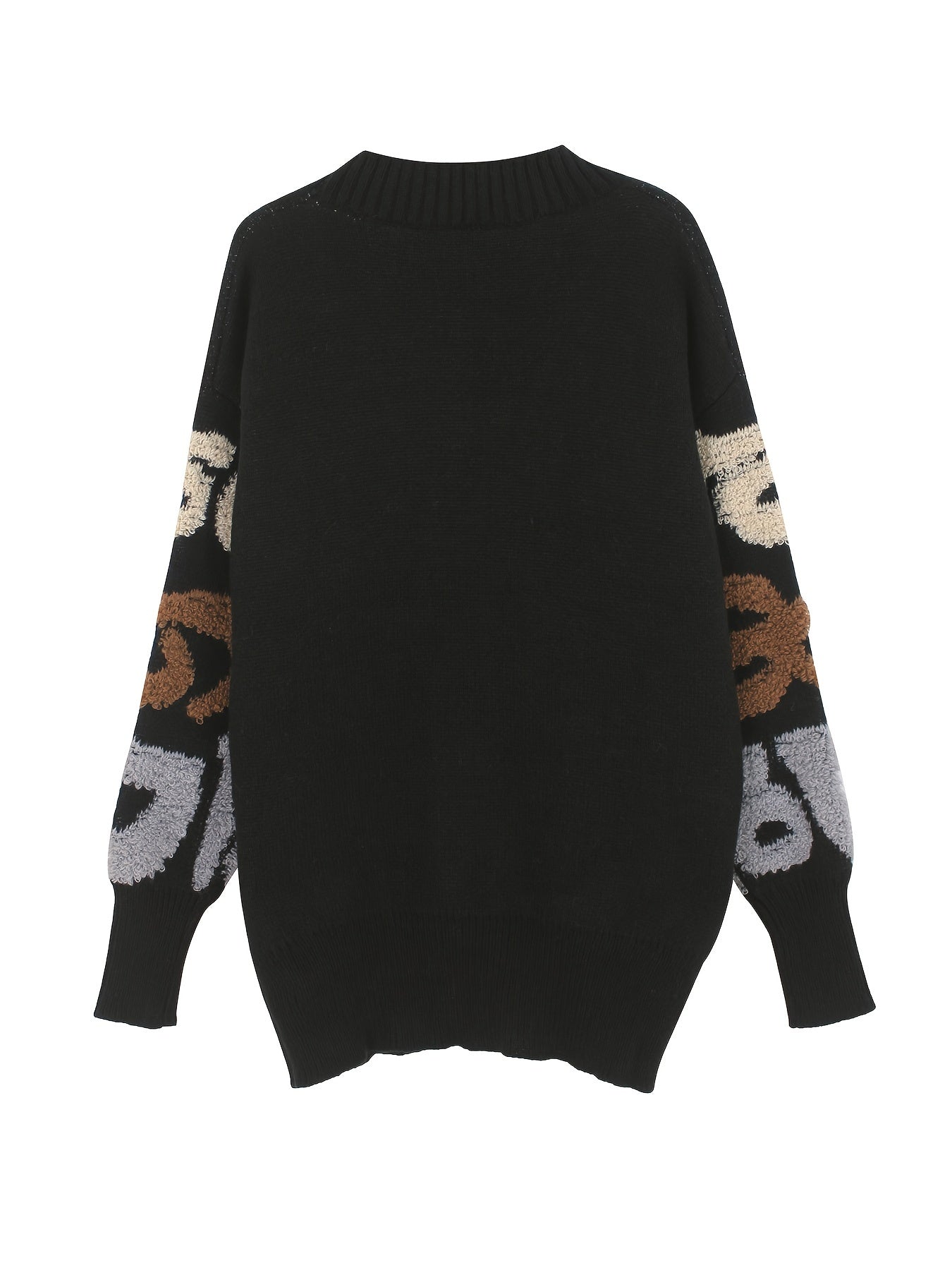 Stilvolle Buchstabenmuster Strickjacke Für Damen | Ideal für den Alltag