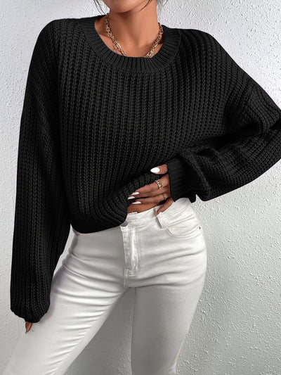 Lässiger einfarbiger Baumwollpullover mit Rundhalsausschnitt für Damen | Perfekt für den Alltag