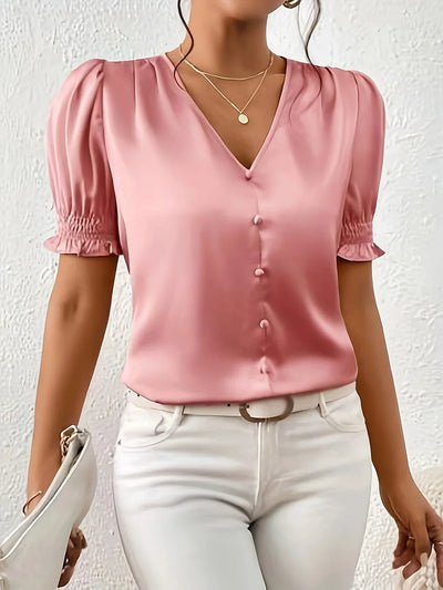 Abella – Elegante Bluse Mit V-Ausschnitt Und Puffärmeln
