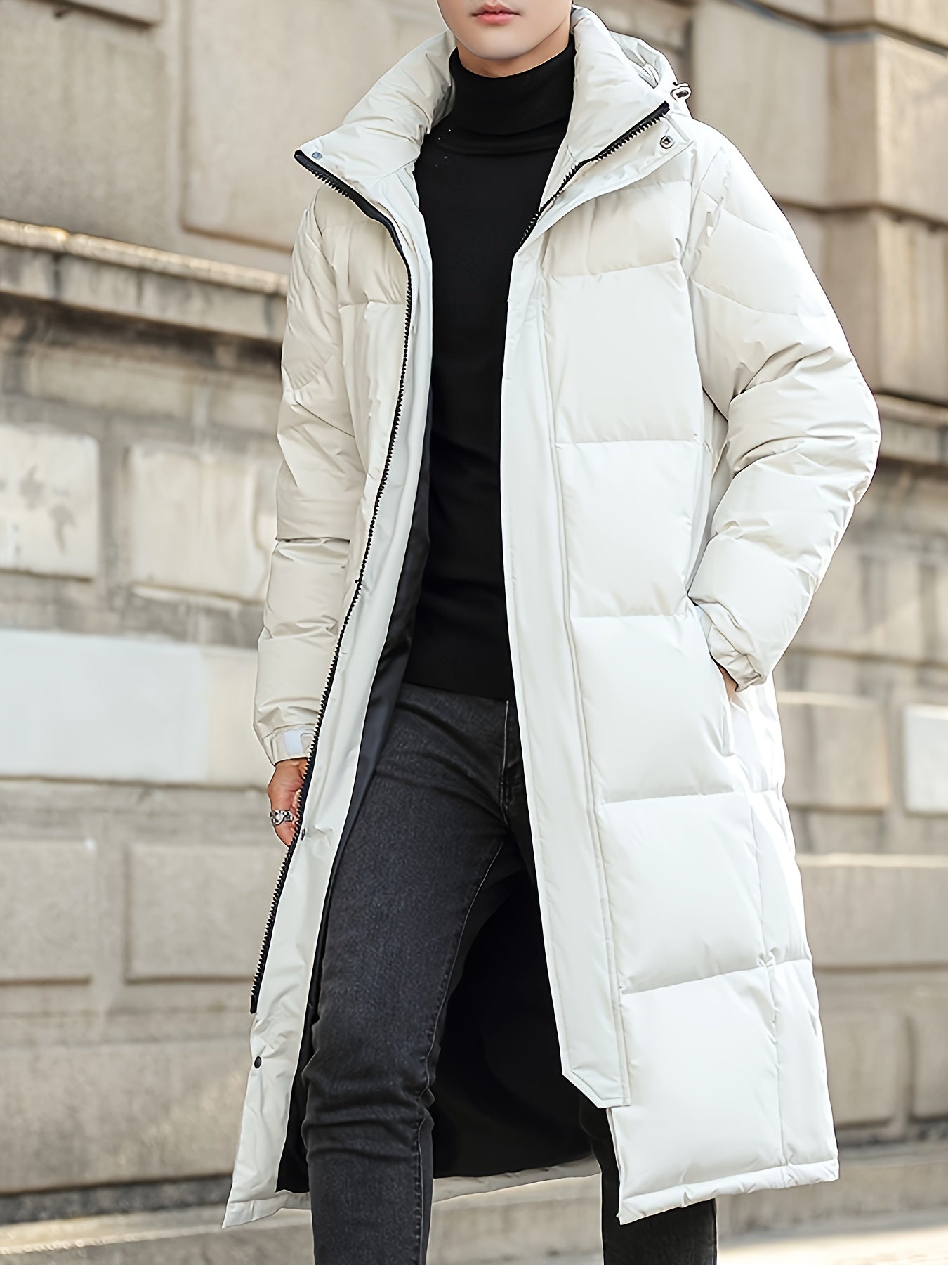 Stilvolle Lange Kapuzen-Daunen-Winterjacke Für Herren | Ideal für Winter