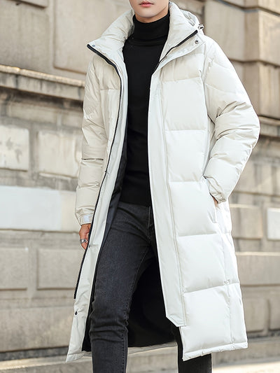 Stilvolle Lange Kapuzen-Daunen-Winterjacke Für Herren | Ideal für Winter