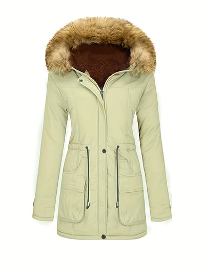 Fleece-Parka-Winterjacke mit veganer Fell-Kapuze für Damen, lässig | Perfekt für den Winter