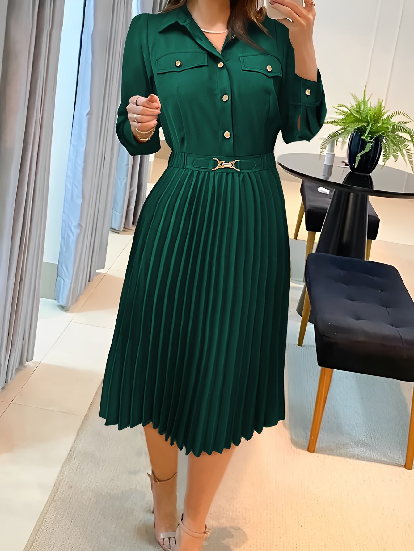 Lässiges Langarm Mit Knöpfen Midi Kleid Für Damen | Perfekt für Casual Days