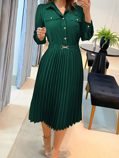 Lässiges Langarm Mit Knöpfen Midi Kleid Für Damen | Perfekt für Casual Days