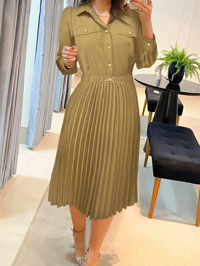 Lässiges Langarm Mit Knöpfen Midi Kleid Für Damen | Perfekt für Casual Days