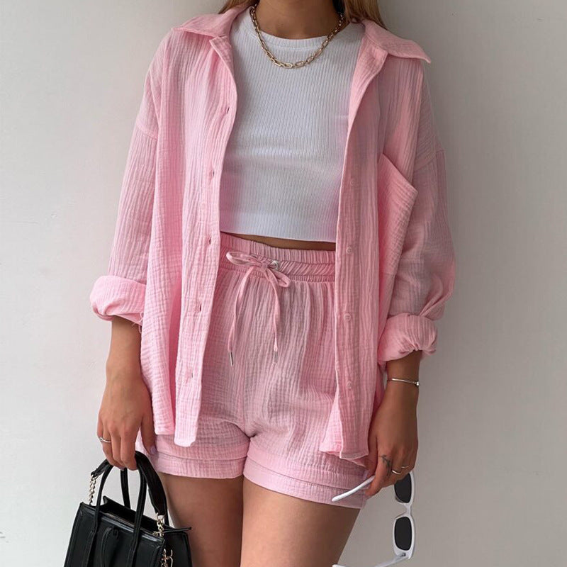 Conjunto arrugado casual mujer