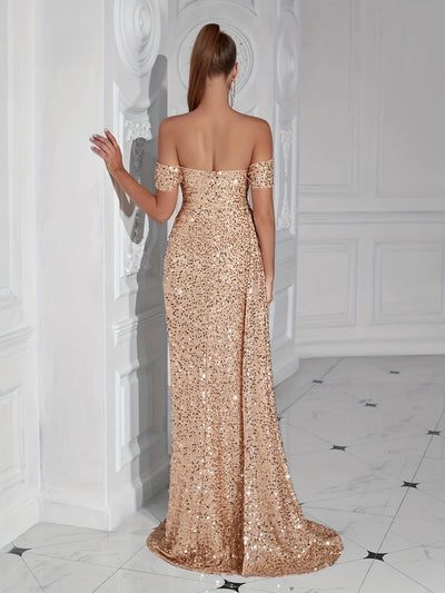 Elegantes Paillettenseitensplit Bodenlängenformelles Kleid Für Damen | Ideal für formelle Anlässe