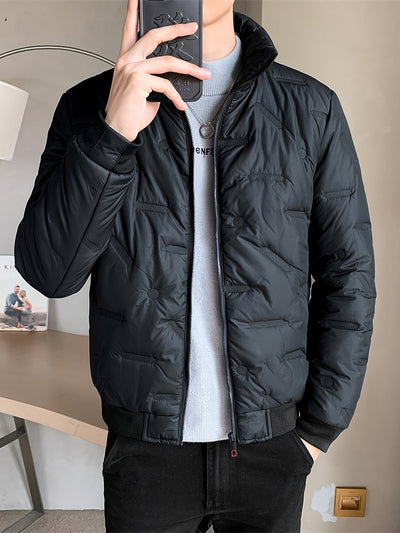 Einfarbige Zip-Up Stehkragen Puffer Winterjacke für Herren | Ideal für den Winter