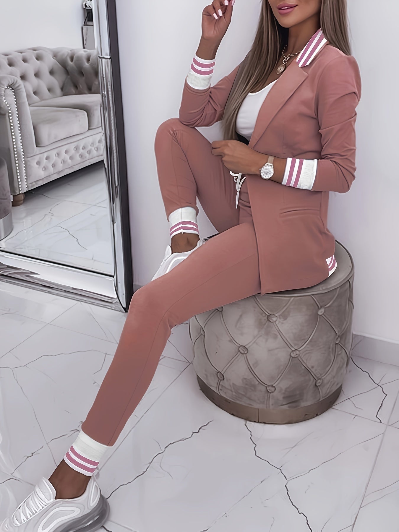 Elegante Front Lange Ärmel & Schlanke Hose Blazer Set Für Damen | Ideal für jedes Event