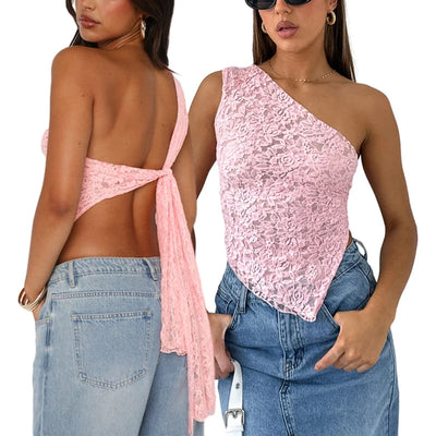 Spitzentop mit Asymmetrischem Schnitt | One-Shoulder Design | Verspielte Häkeloptik