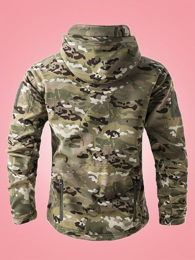 Warme Militärische Tarn-Windbreaker-Outdoorjacke Mit Reißverschlusstaschen Für Herren | Ideal für Outdoor-Aktivitäten