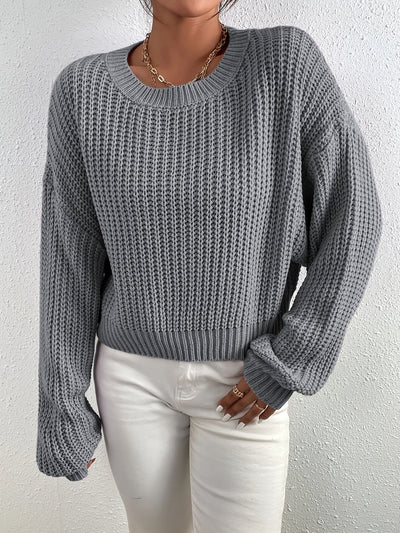 Lässiger einfarbiger Baumwollpullover mit Rundhalsausschnitt für Damen | Perfekt für den Alltag