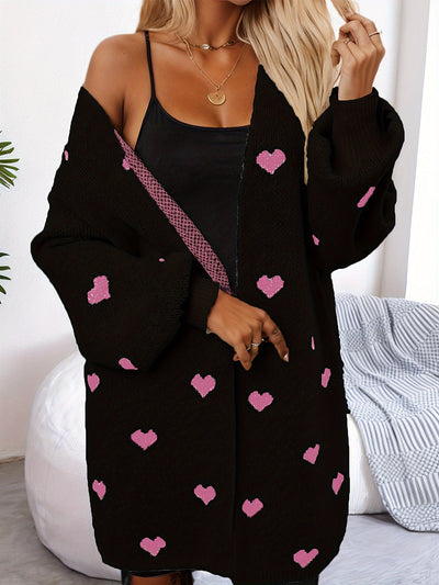 Lässige Herzmuster Strickjacke Für Damen | Perfekt für lässige Tage