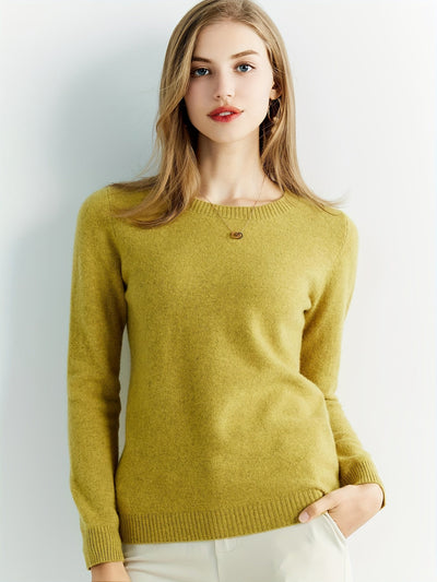 Eleganter Wollpullover mit Rundhalsausschnitt und warmen langen Ärmeln für Damen | Ideal für den Herbst