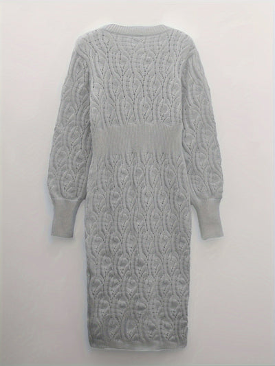 Lässiges Baumwoll Einfarbige Ösen V-Ausschnitt Midi Pullover Kleid Für Damen | Perfekt für Casual Days