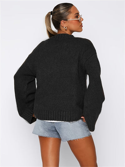 Eleganter Baumwollpullover mit langen Ärmeln und gemütlicher, lockerer Passform für Damen | Perfekt für Alltagstragen