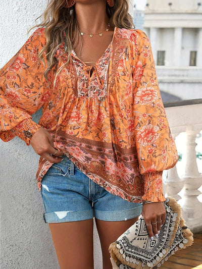 Bluse mit Boho-Muster | Lange Ärmel | Luftig und Verspielt