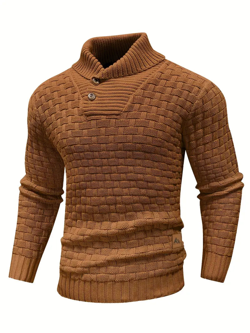 Strickpullover mit Schalkragen und Knopfleiste für Männer