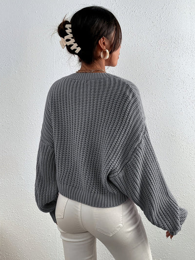 Lässiger einfarbiger Baumwollpullover mit Rundhalsausschnitt für Damen | Perfekt für den Alltag