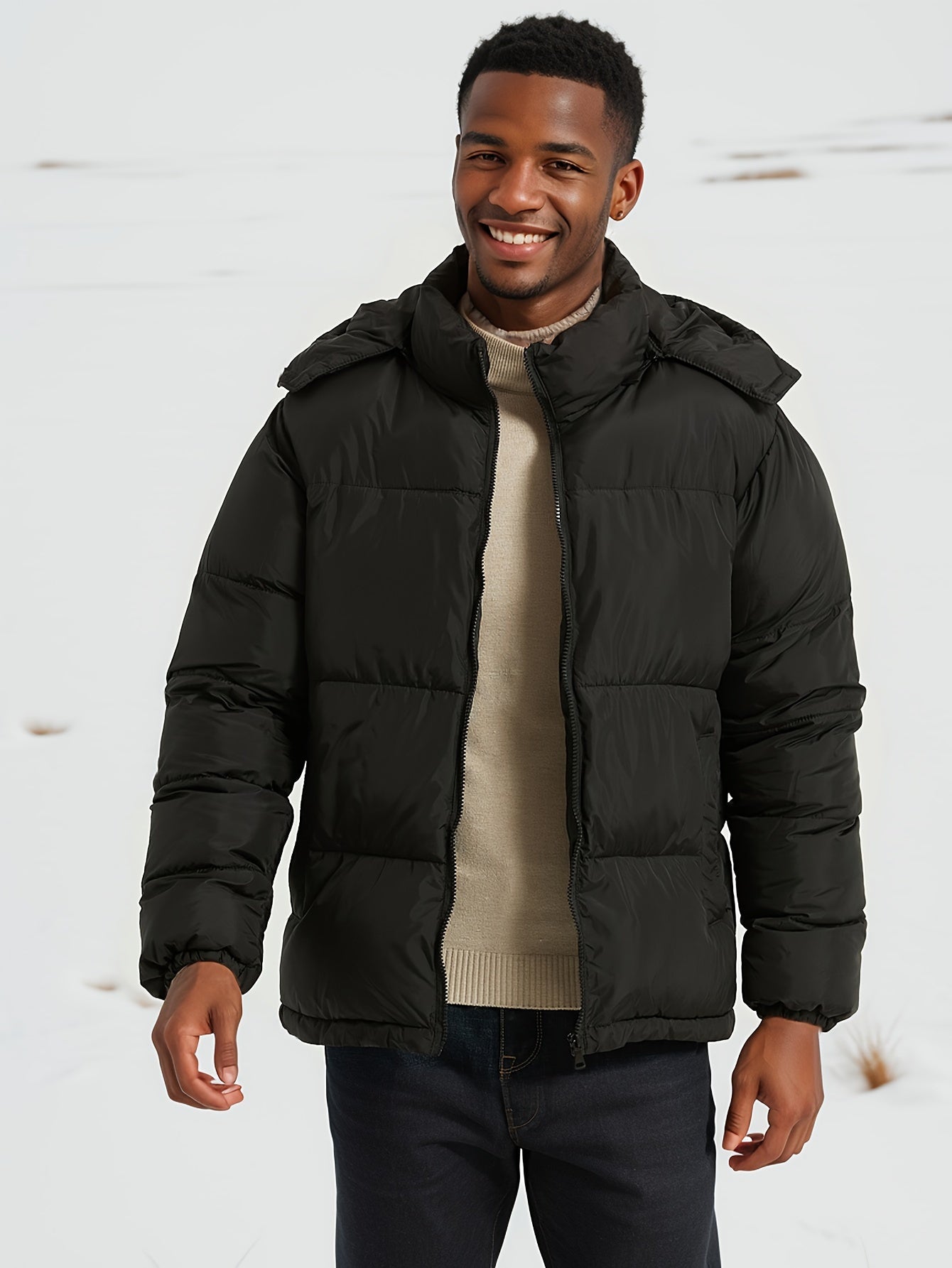 Casual Einfarbiger Hooded Daunen Parka Winterjacke mit Reissverschluss für Herren | Ideal für den Winter