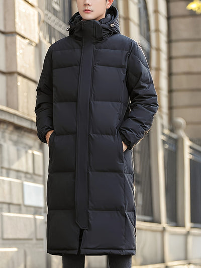 Stilvolle Lange Kapuzen-Daunen-Winterjacke Für Herren | Ideal für Winter