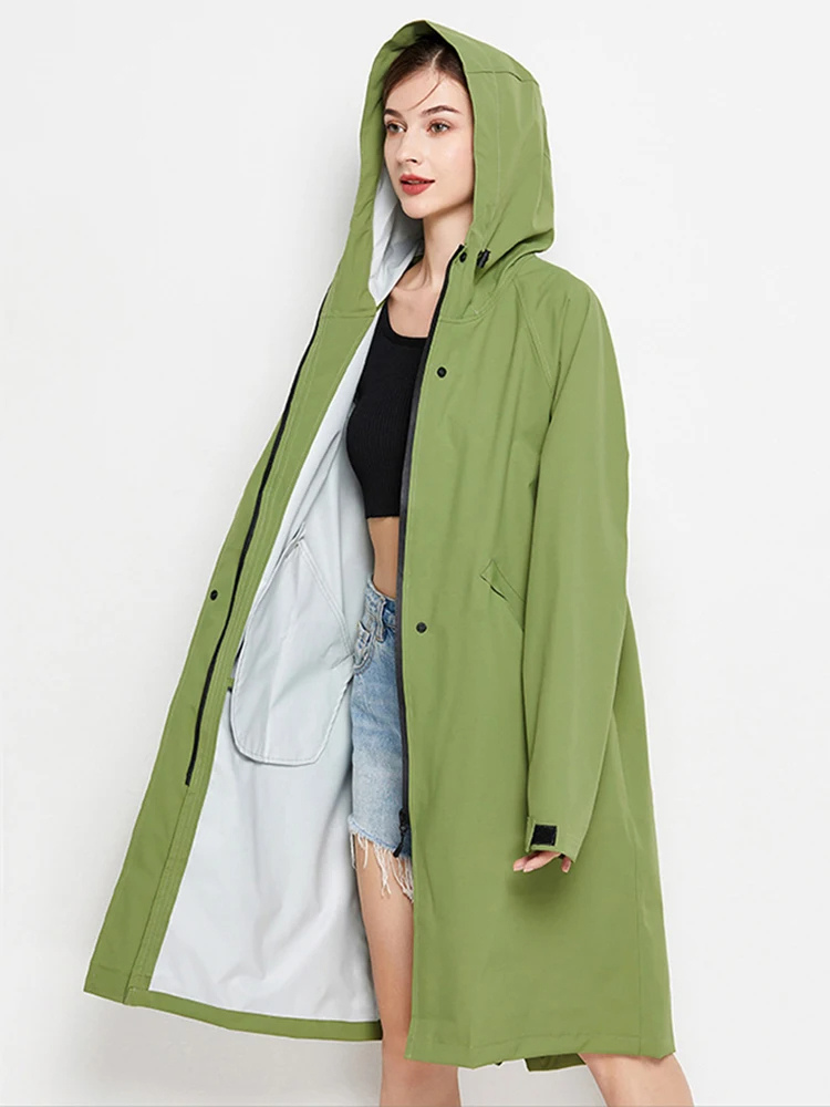 Damen Regenjacke mit Kapuze - Faltbare wasserdichte lange Jacke