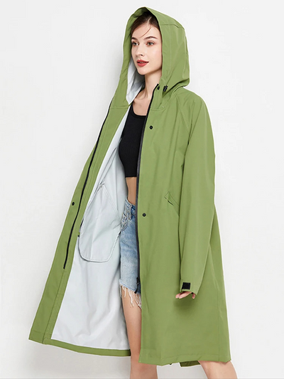Damen Regenjacke mit Kapuze - Faltbare wasserdichte lange Jacke