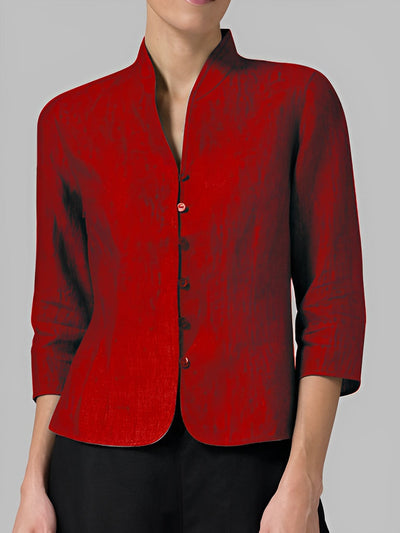 Madeline - Damen-Leinenbluse mit Stehkragen