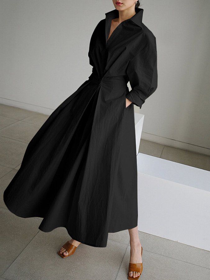 Britta - Langärmliges Midi-Hemdkleid für Damen | Schickes und raffiniertes Button-Down-Midikleid