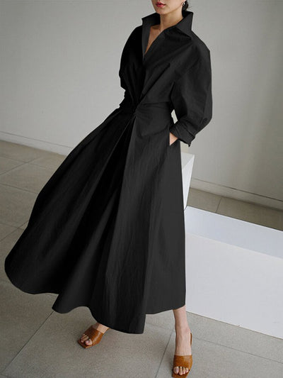 Britta - Langärmliges Midi-Hemdkleid für Damen | Schickes und raffiniertes Button-Down-Midikleid