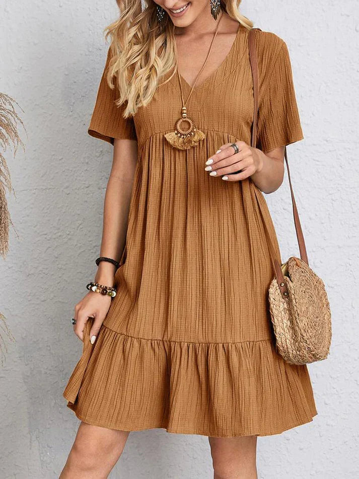 Anika - Damen Kleid Weit V-Ausschnitt Lässig