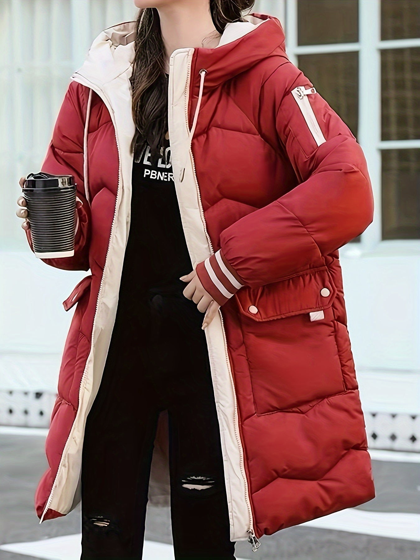 Warme modische Puffer-Winterjacke mit Kapuze für Damen | Ideal für Winter