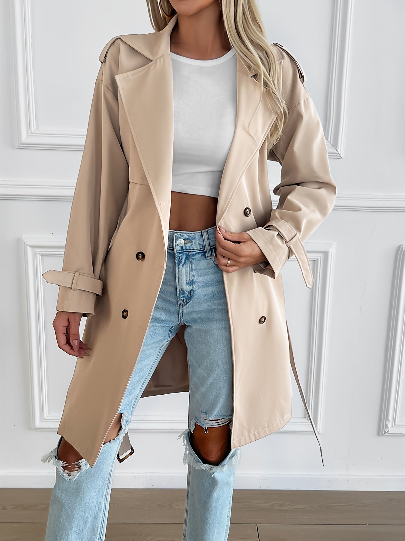 Eleganter Trenchcoat in Uni-Farbe mit langen Ärmeln für Damen | Ideal für jede Jahreszeit