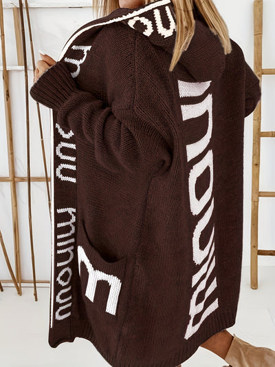 Stilvolle Kapuzen Strickjacke Mit Print Für Damen | Perfekt für Alltag