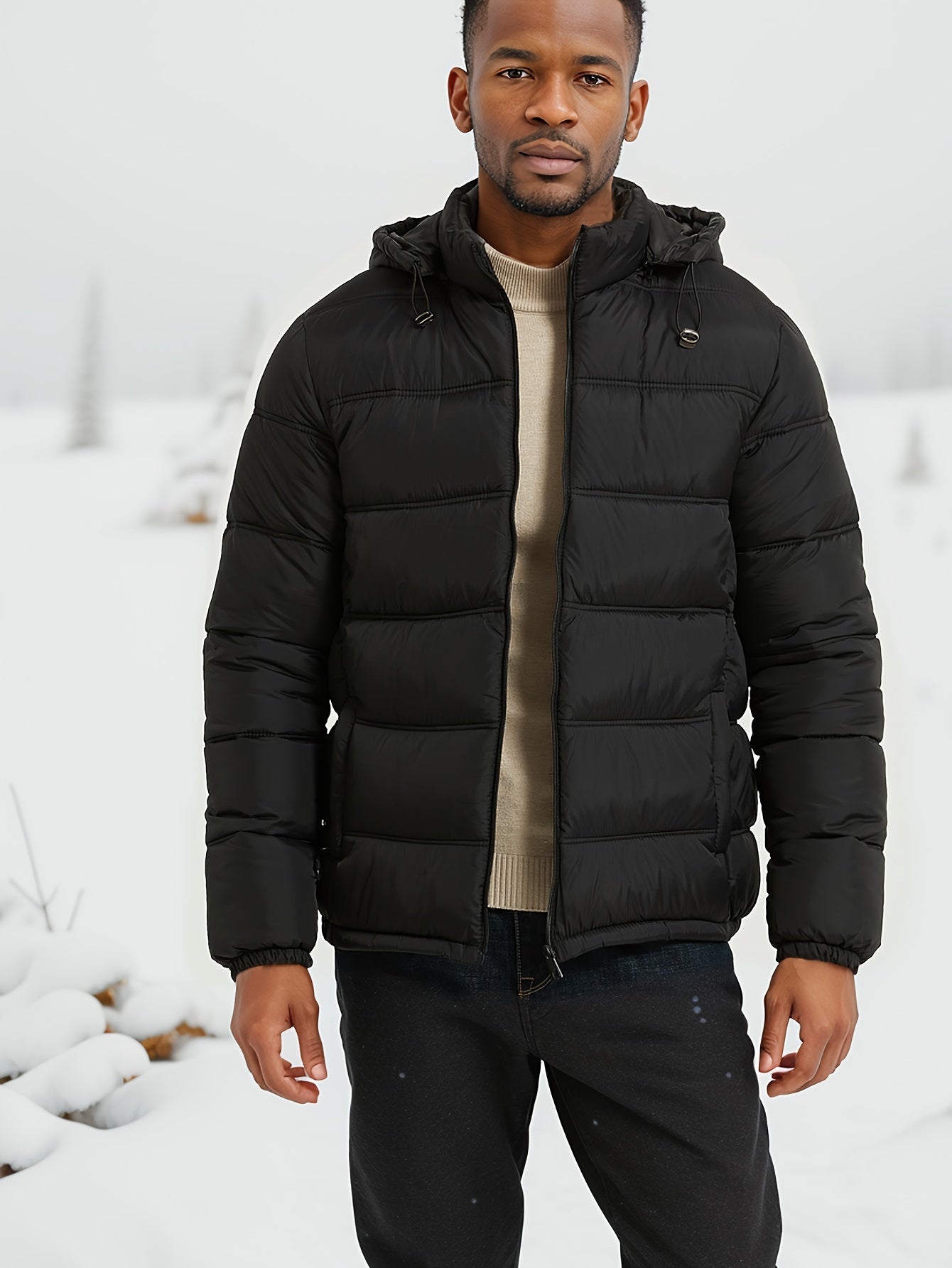 Stilvolle Glatte Einfarbige Puffer-Winterjacke Für Herren | Perfekt für Outdoor-Aktivitäten
