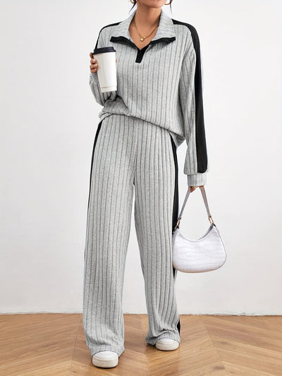 Stilvolles Oberteil Mit Überschnittenen Schultern Pullover & Weitgeschnittene Jogginghose Outfit Für Damen | Ideal für Herbst/Winter