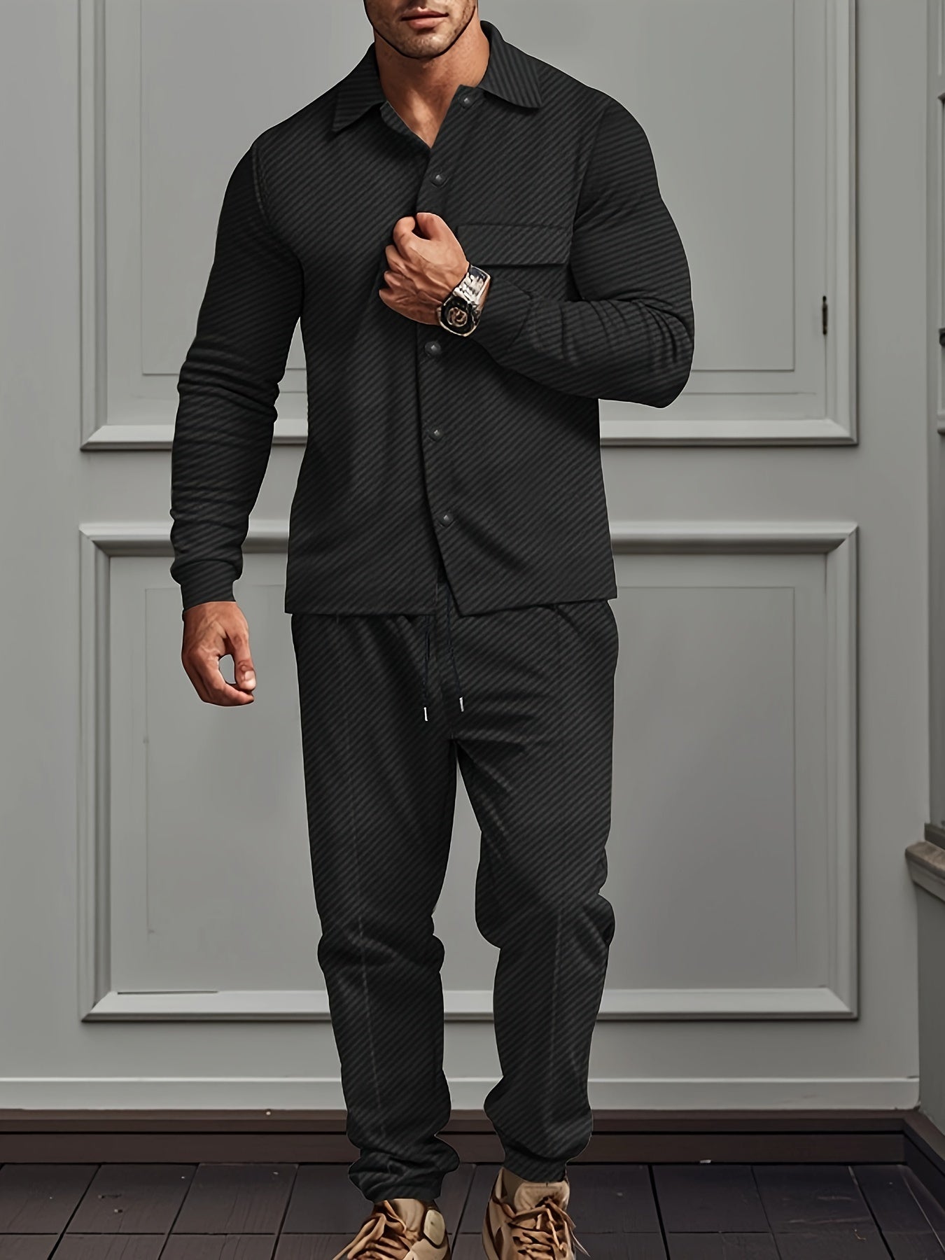 Moderner Polyester-Mischgewebe-Strick-Trainingsanzug mit Jacke und Hose für Herren | Perfekt für Outdoor-Aktivitäten