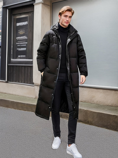 Lässige Schwarze Warme Lange Gepolsterte Kapuzen-Winterjacke Für Herren | Perfekt für Outdoor-Aktivitäten