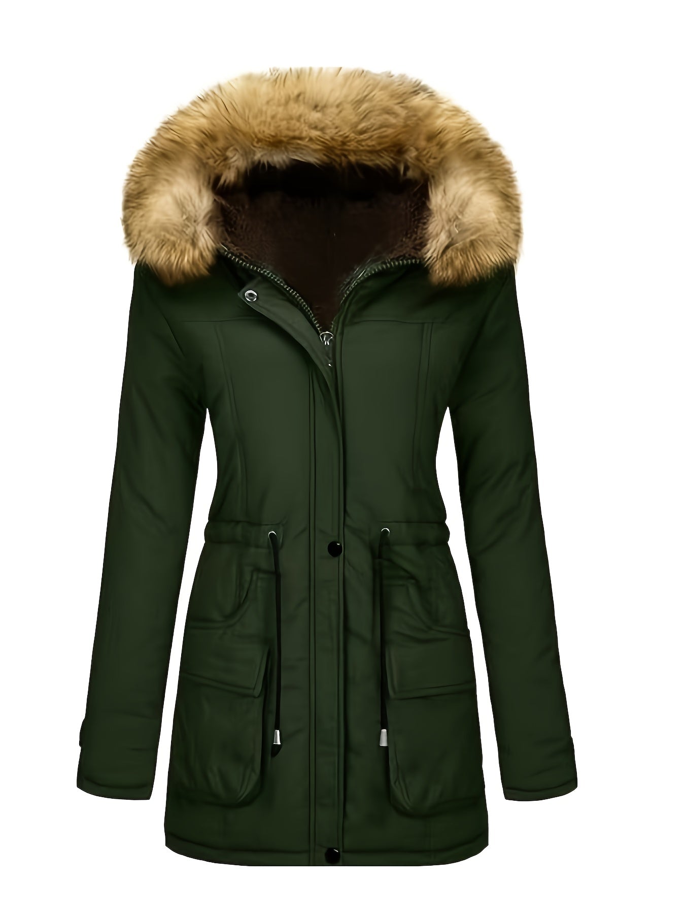 Fleece-Parka-Winterjacke mit veganer Fell-Kapuze für Damen, lässig | Perfekt für den Winter