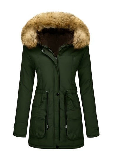 Fleece-Parka-Winterjacke mit veganer Fell-Kapuze für Damen, lässig | Perfekt für den Winter