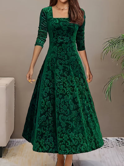 Stylische Baumwollblumenmusterformelle Kleid Für Damen | Für formelle Anlässe