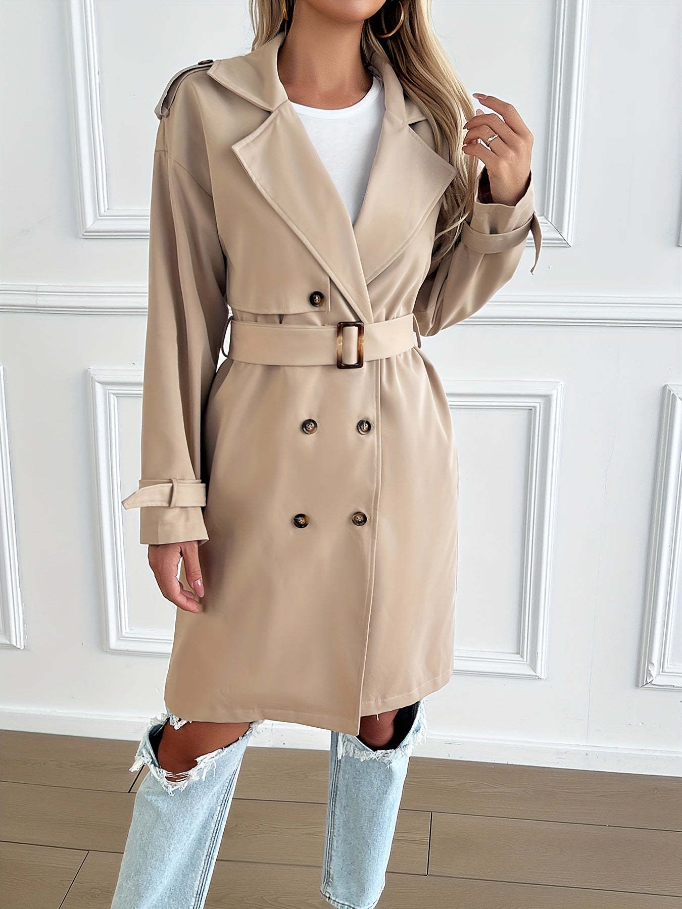 Eleganter Trenchcoat in Uni-Farbe mit langen Ärmeln für Damen | Ideal für jede Jahreszeit