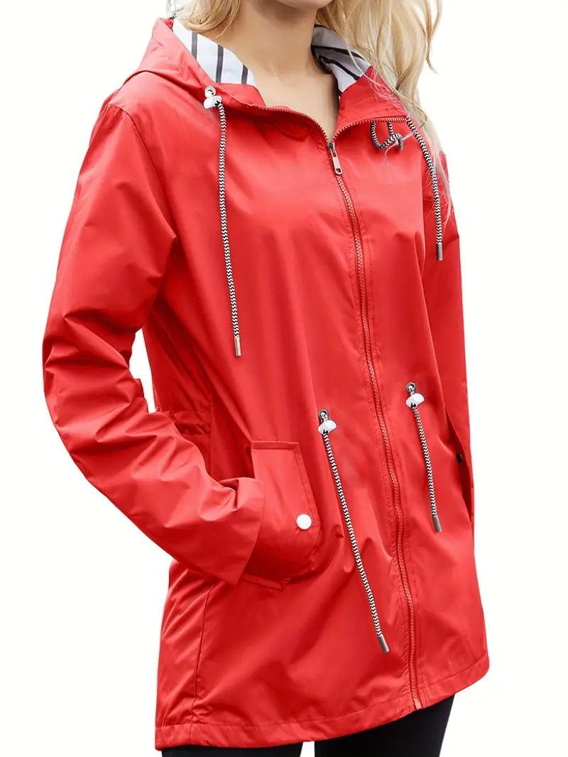 Stylische wasserdichte Regenjacke mit Kapuze und Taschen für Damen | Ideal für Herbst/Winter