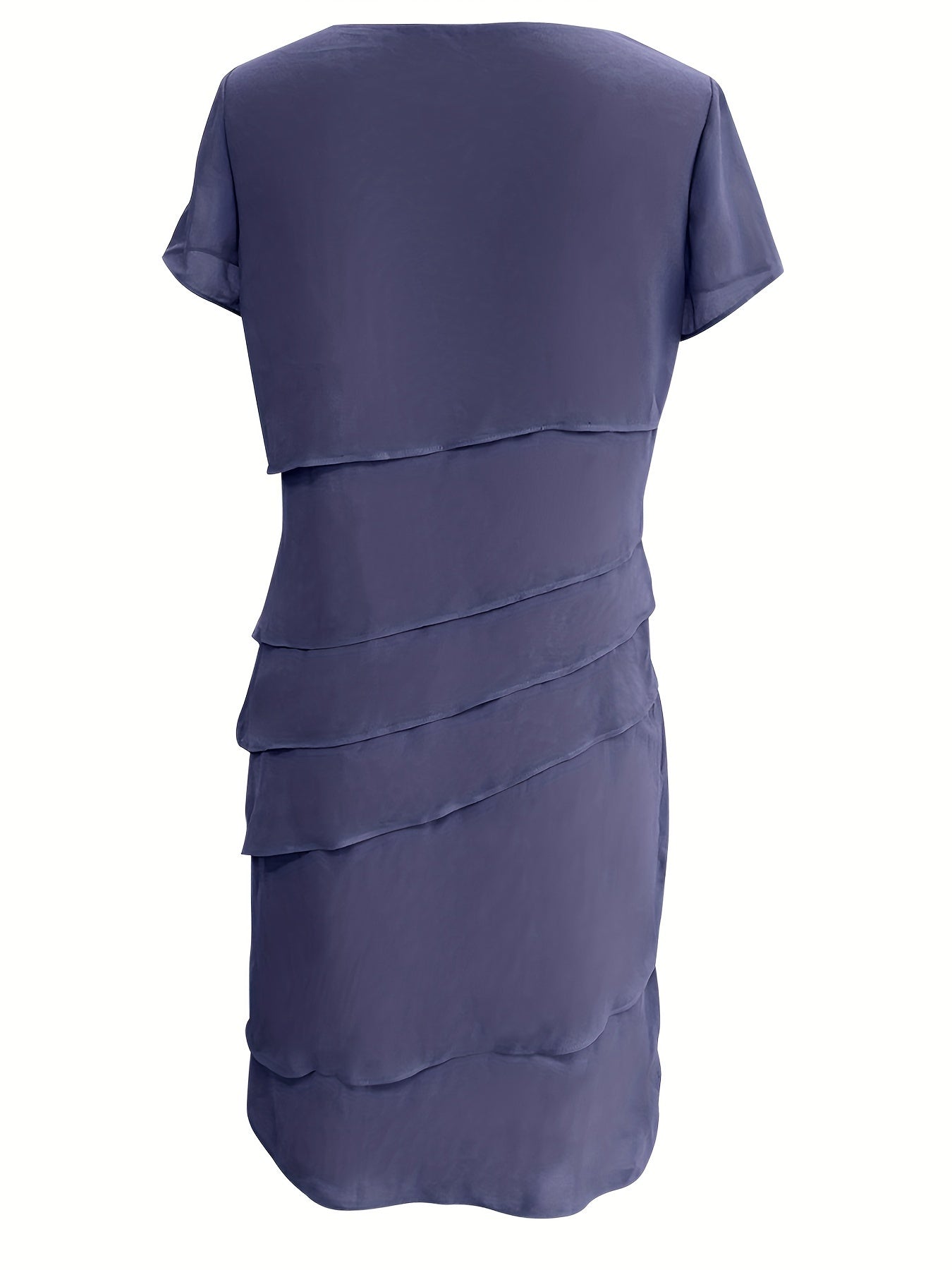 Stylisches Unifarben Geschichtetes Besatz Rundhals Kurzarmformelles Kleid Für Damen | Für formelle Anlässe
