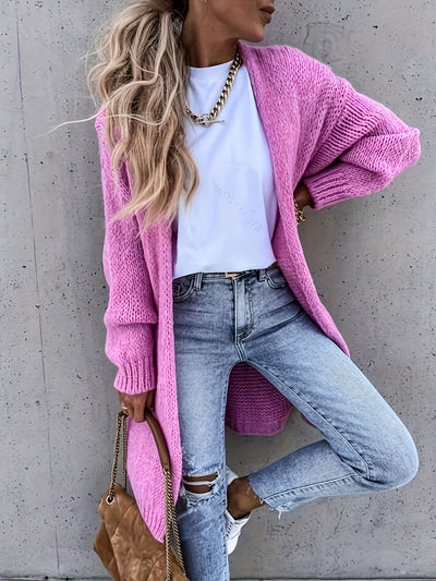 Warme Lange Einfarbige Gestrickte Strickjacke Für Damen | Ideal für Herbst und Winter