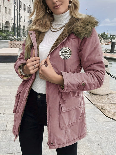 Fleece-Parka-Winterjacke mit veganem Fell für Damen, elegant | Perfekt für Outdoor-Aktivitäten