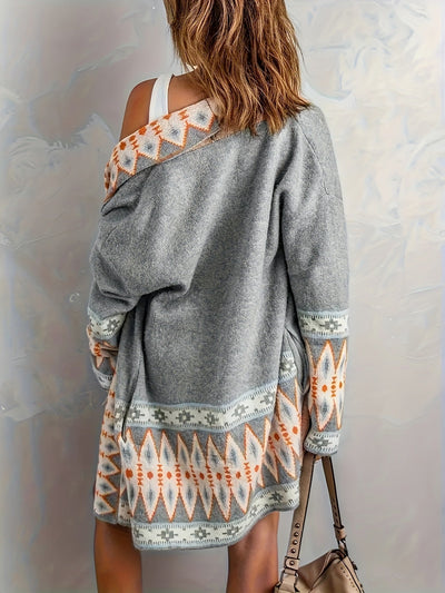 Stilvolle Geo Muster Strickjacke Für Damen | Perfekt für lässige Tage