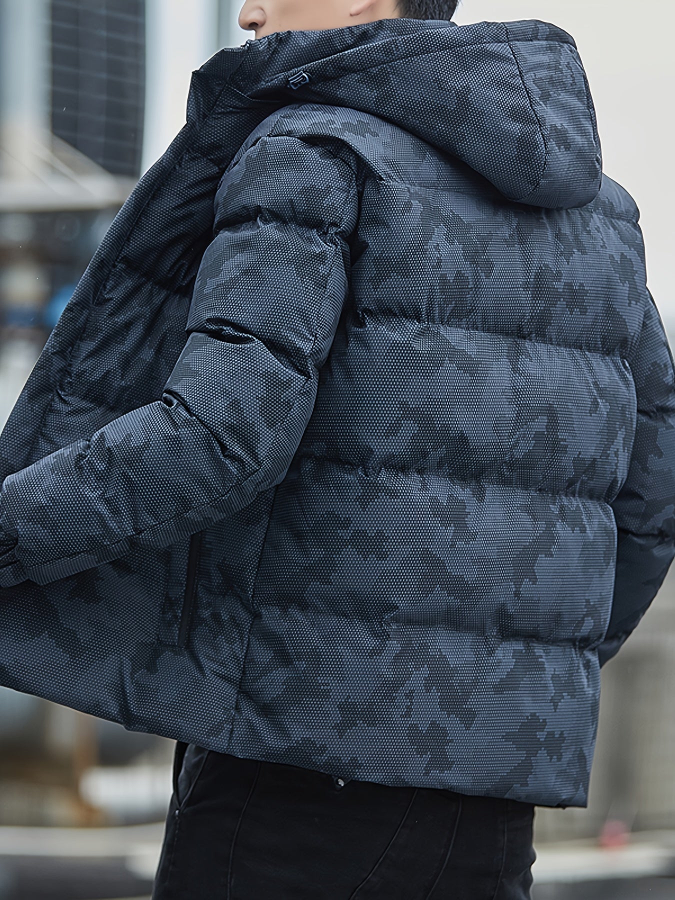 Warme Baumwoll-Camo-Stil Mit Abnehmbarer Kapuze Winterjacke Für Herren | Perfekt für Outdoor-Aktivitäten